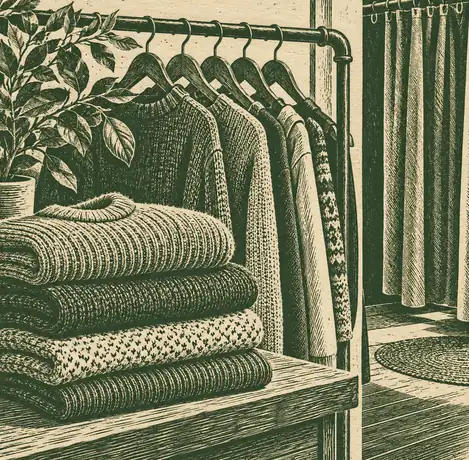 Illustration of apparel retailers equipment and workspace