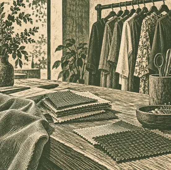Illustration of apparel retailers equipment and workspace
